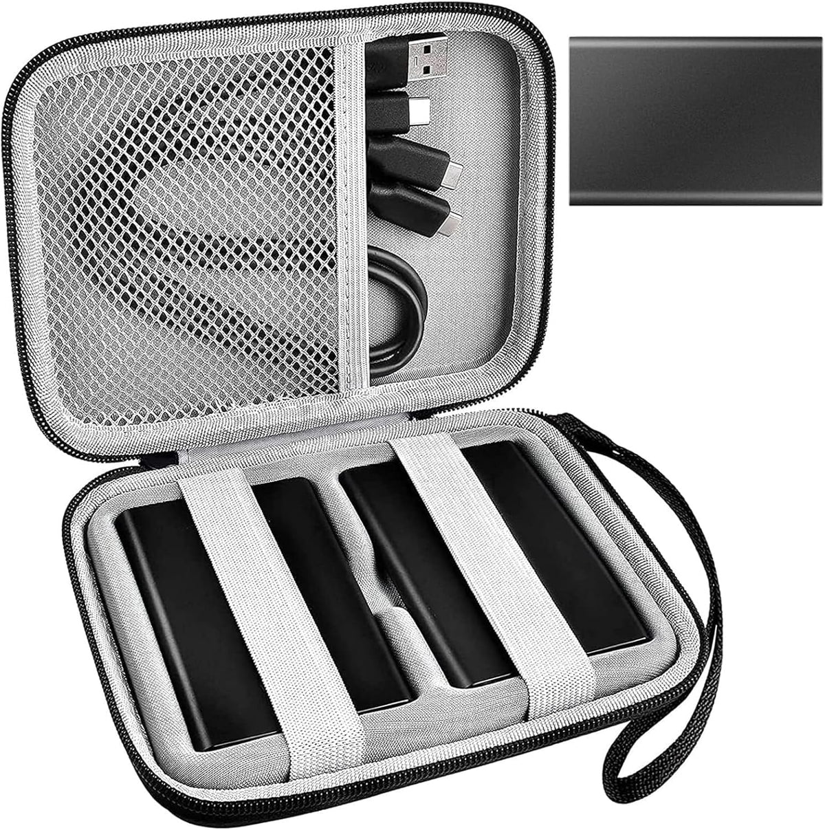 Case Compatible with Samsung T7/ for T7 Touch Portable SSD - 1TB, 2TB, 500GB USB 3.2 External Solid State Drive. Carrying Travel Box for 2 Pack Samsung SSD and Cables (Box Only) - Black