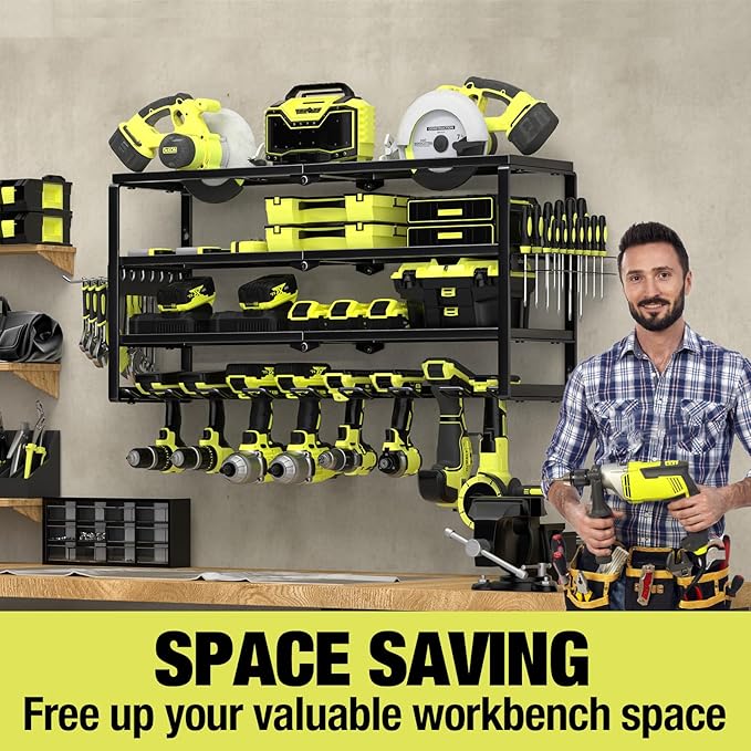4 Layer Power Tool Organizer Wall Mount, Battery Tools Holder