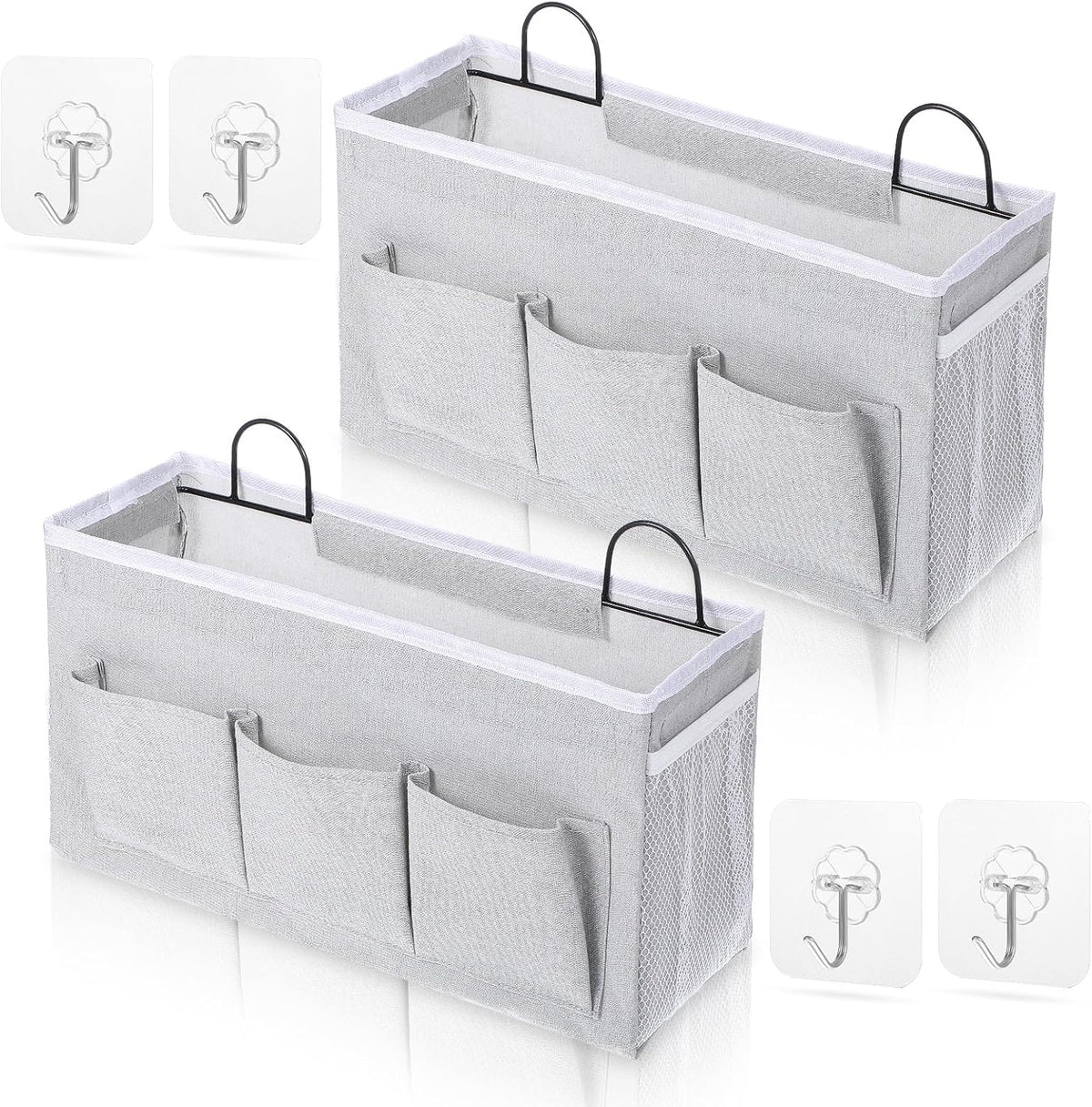 2pcs 3-Pockets Large Wall Hanging Organizer Bag, Linen Fabric Door Hanging Storage Baskets with Pockets, Waterproof Bin for Kitchen, Bedroom, Office, RV Camper