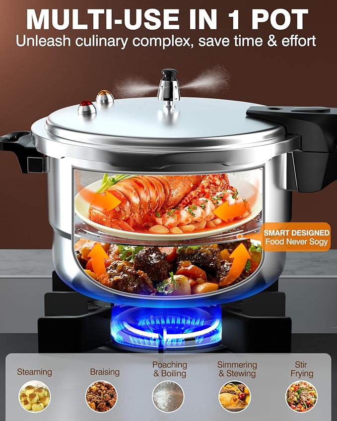 WantJoin 11Qt Aluminum Pressure Cooker w/Release Valve & Multiple Protective