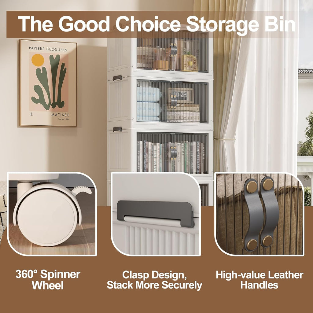 SAILUN 145Gal/580Qt Stackable Storage Bins Folding Collapsible Storage Bins with Lid, Closet Organizers and Storage, Grey 26" W x 17" D x 71" H