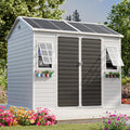 8x6x7 FT Resin Storage Shed, Waterproof Outdoor Storage Shed w/Floor, 2 Adjustable Openable Windows, Double Lockable Doors & Vents, Tool Shed for Patio Garden, Lawn, Backyard, Gray