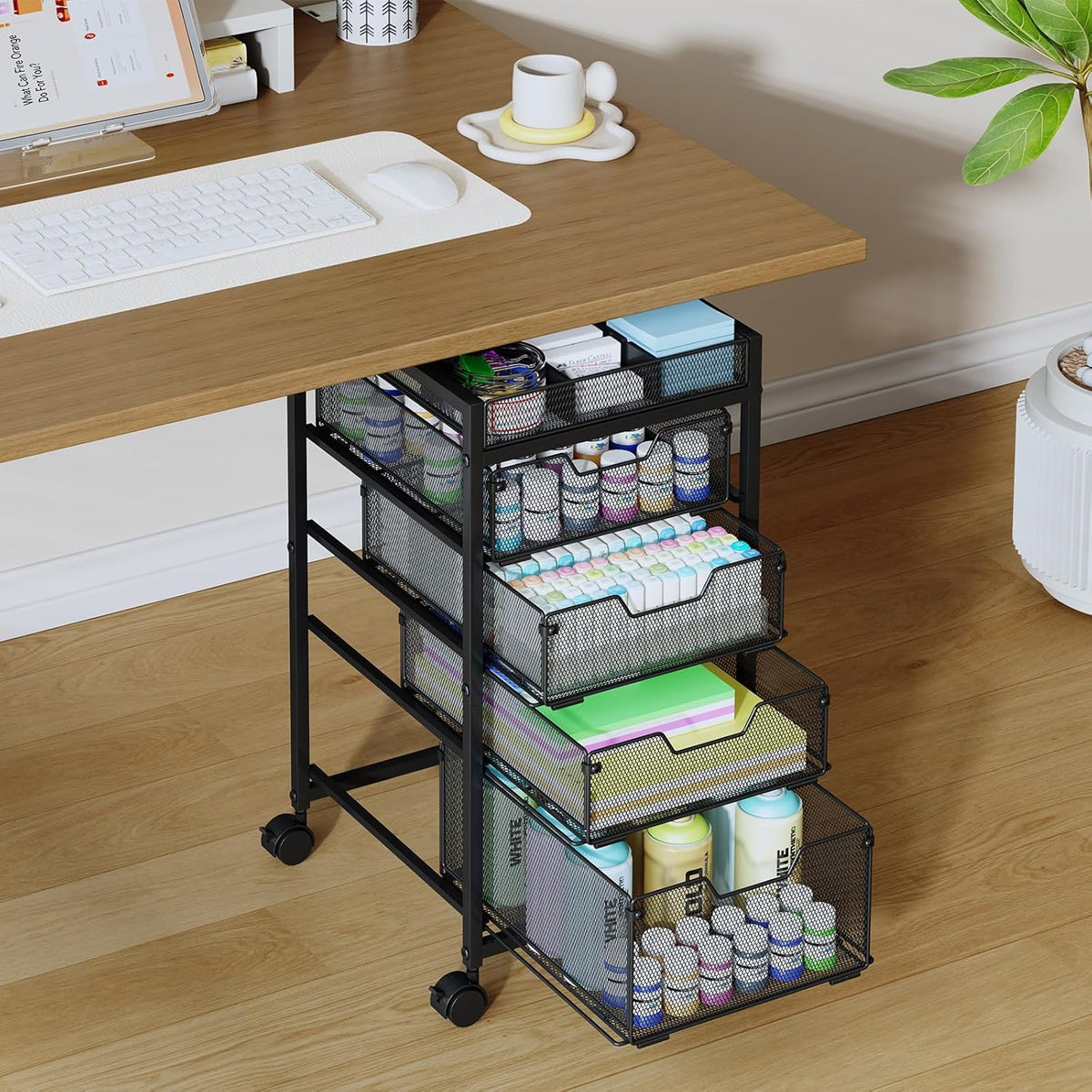 Rolling Utility Cart with 4 Drawers, Craft Organizer and Storage Carts with DIY Divider, Lockable Wheels Storage Organizer for Art Supplies, Store for Brushes & Paints & Small Parts(Patent Pending)