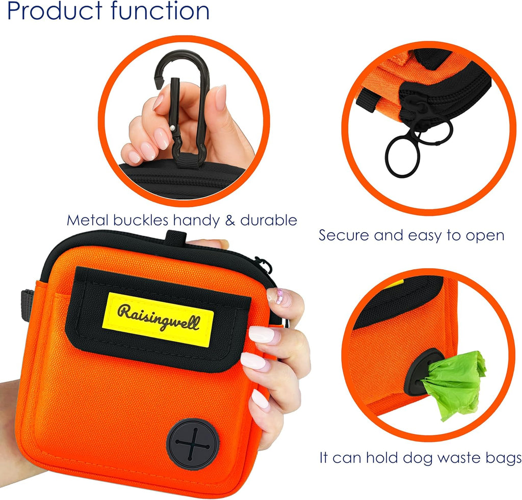 Dog Treat Pouch for Pet Walking and Training with Clicker, Poop Bags and Three Bags Design Small Fanny Zipper Pack Holder for Puppy Snack Dispenser Kit for Leash and Outdoor Use (Blue)
