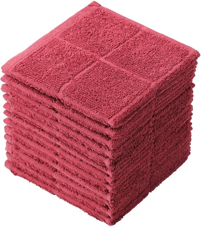 Glynniss Dishcloths Kitchen Highly Absorbent Dish Rags 100% Cotton Dish Cloths for Washing Dishes (red)