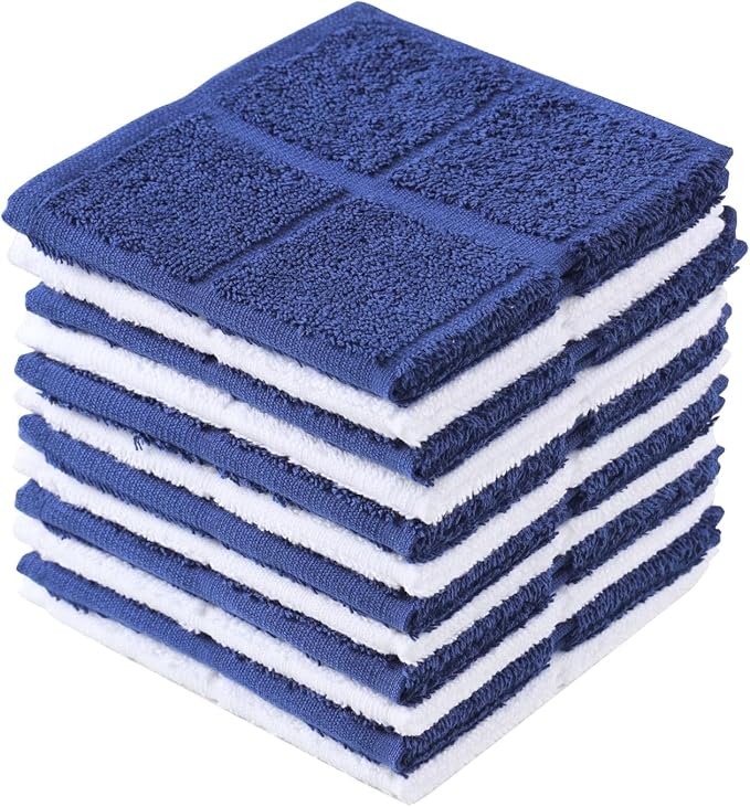 Glynniss Dishcloths Kitchen Highly Absorbent Dish Rags 100% Cotton Dish Cloths for Washing Dishes (Blue White)