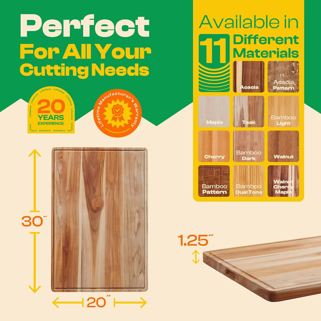 Riveira Teak Wood Cutting Board – Gourmet Teak Grandeur: 20 x 30 Wooden Cutting Board – Natural Wooden Cutting Boards For Kitchen Decorative – Innovative Juice Grooves Teak Wooden Chopping Board