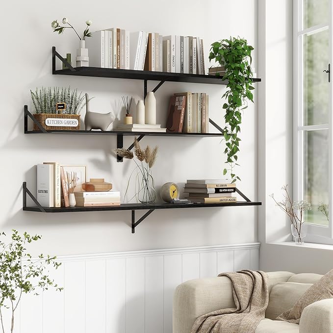 12 Inch Deep Floating Shelves, Deep Wall Shelves Bracket Set of 2, Large