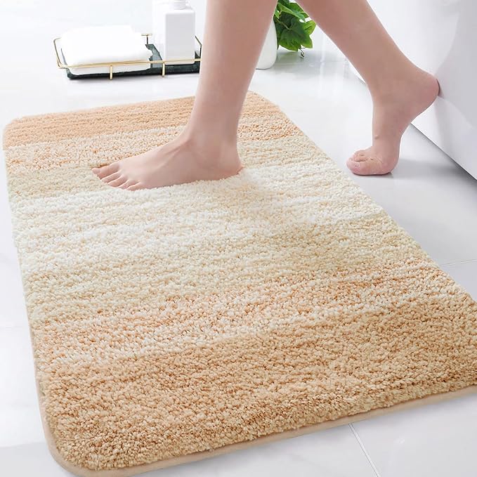 Arotive Microfiber Bathroom Rugs, Shaggy Soft and Absorbent Bath Rug, Non-Slip, Thick Plush Machine Washable Dry Bath Mats for Bathroom, Tub and Shower, 30x20, Beige, Rectangular