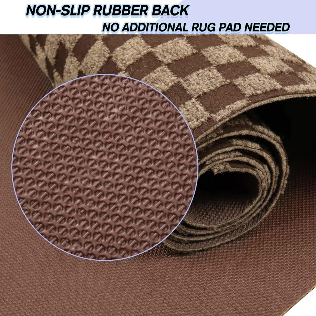 Custom Size Backed Non-Slip Area Rugs Runner, Easy Clean, Waterproof Runner Rugs for Hallway Entryway, Kitchen, Laundry, 2FT x 29FT, Brown Checkered