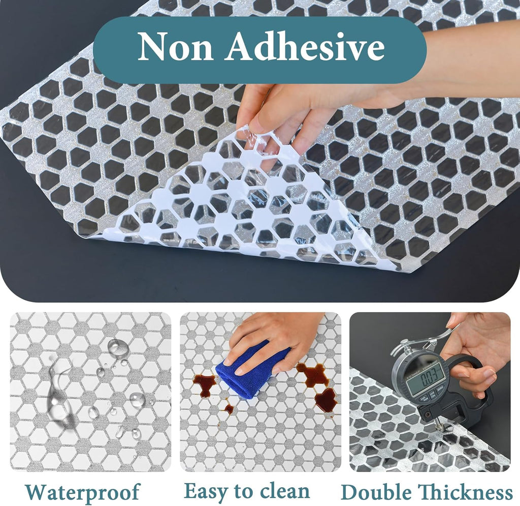Drawer and Shelf Liner for Kitchen Cabinet: 17 in X 20 Ft Non Slip Waterproof Shelf Paper Non Adhesive Refrigerator Liners Silver Square Easy Liners for Bathroom with Knife Tape Measure