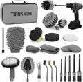 THINKWORK Car Detailing Kit, Car Detailing Brush Set, Car Cleaning Drill Brush Kit with Extension Pole, Professional Auto Detailing Supplies for Automobile Interior Exterior Wheels