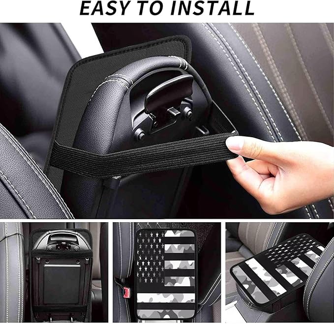 Camouflage Gray Camo American Flag Car Center Console Cover, Universal Waterproof Armrest Pad, Soft Comfort Cushion & Scratch-Resistant Protector for Cars, SUVs and Trucks