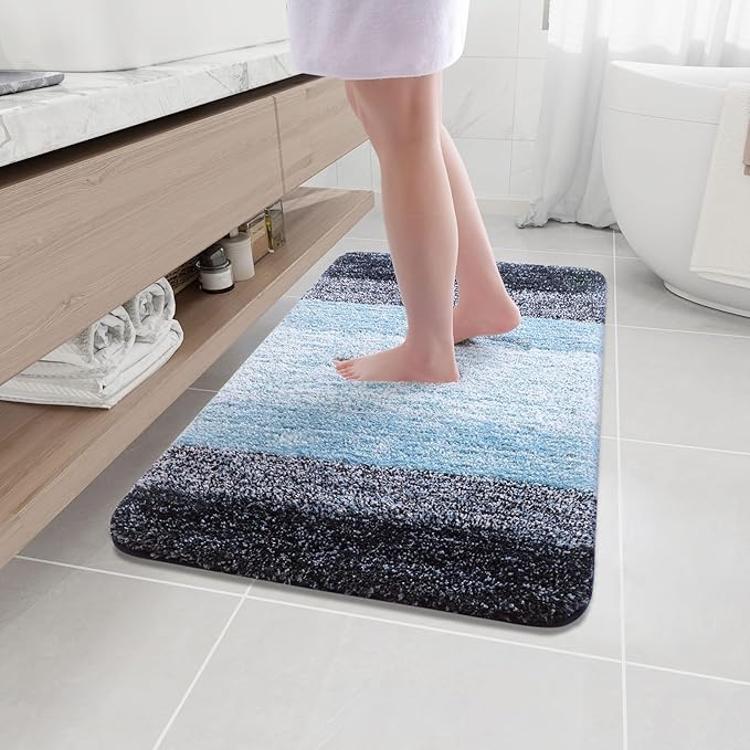 Arotive Microfiber Bathroom Rugs, Shaggy Soft and Absorbent Bath Rug, Non-Slip, Thick Plush Machine Washable Dry Bath Mats for Bathroom, Tub and Shower, 36x24, Blue, Rectangular