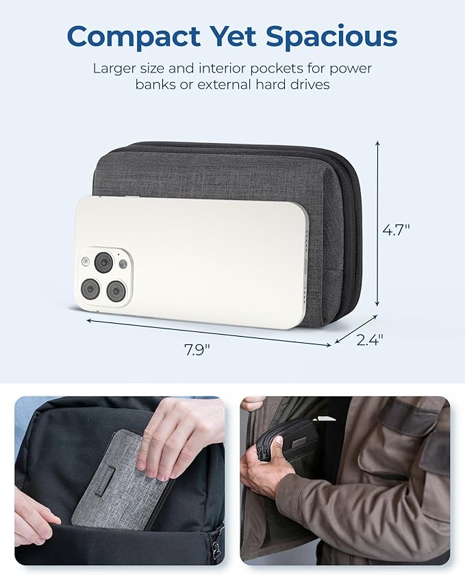 BAGSMART Electronics Organizer Travel Case, Cable Charger Cord Tech Organizer Pouch for Phone Charger Accessories, Beige