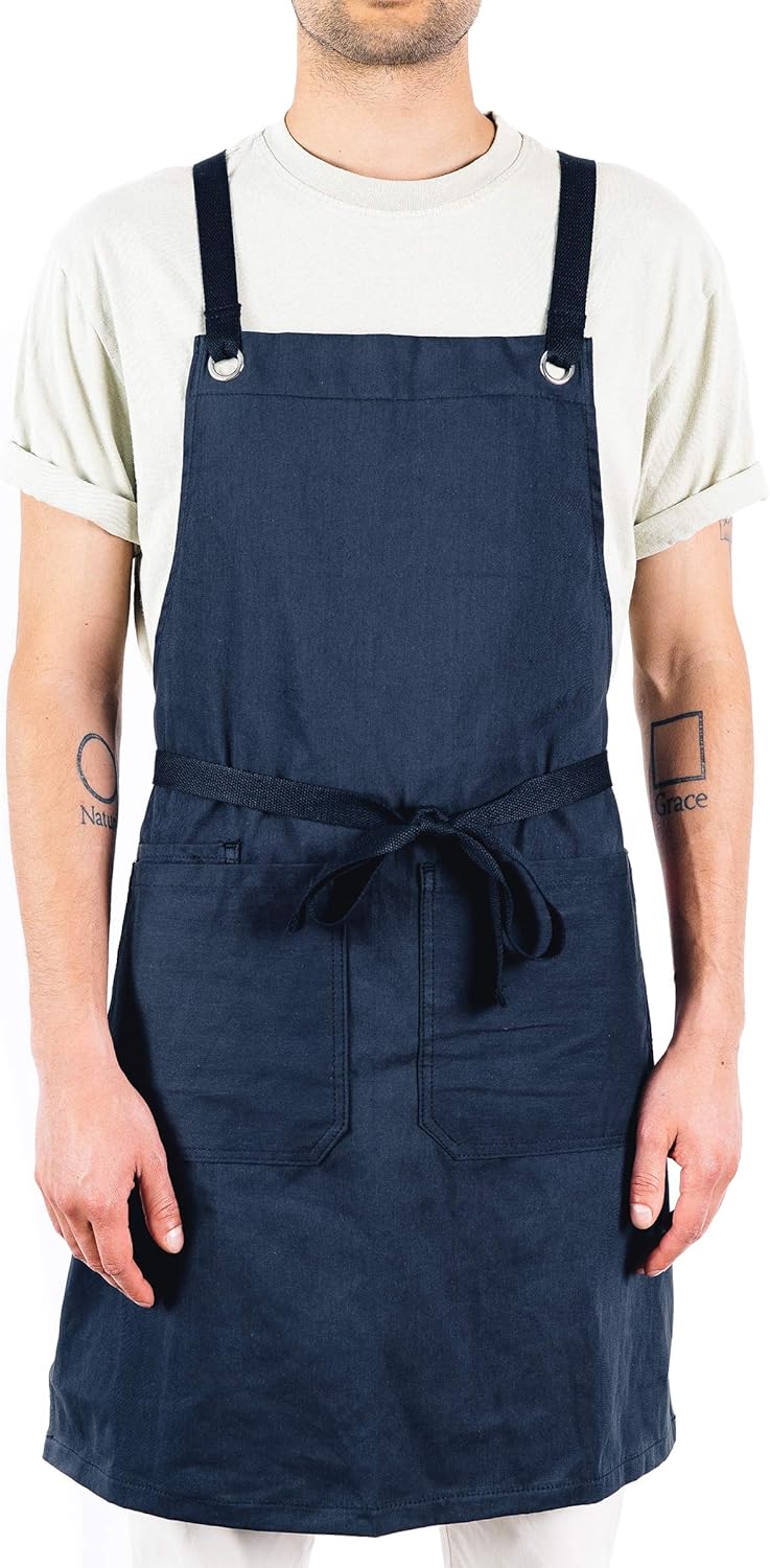Caldo Crossback Kitchen Apron for Cooking (Navy)