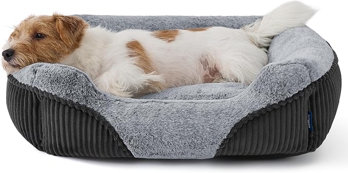 Bedsure Washable Dog Bed Small Medium Size Dog - Rectangle Fluffy Plush Pet Bed Puppy Bed, Comfy Corduroy Fleece and Nonskid Bottom,25x21x7inches,Suitable for Pet Up to 20lbs,Grey