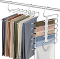 Upgrade 6 Layers Pants Hangers Space Saving, 2Pack Stainless Steel Multifunctional Rack Non Slip S-Type Clothes Jean Hanger Closet Organizer for Jeans Leggings Trousers Skirts Scarf, White
