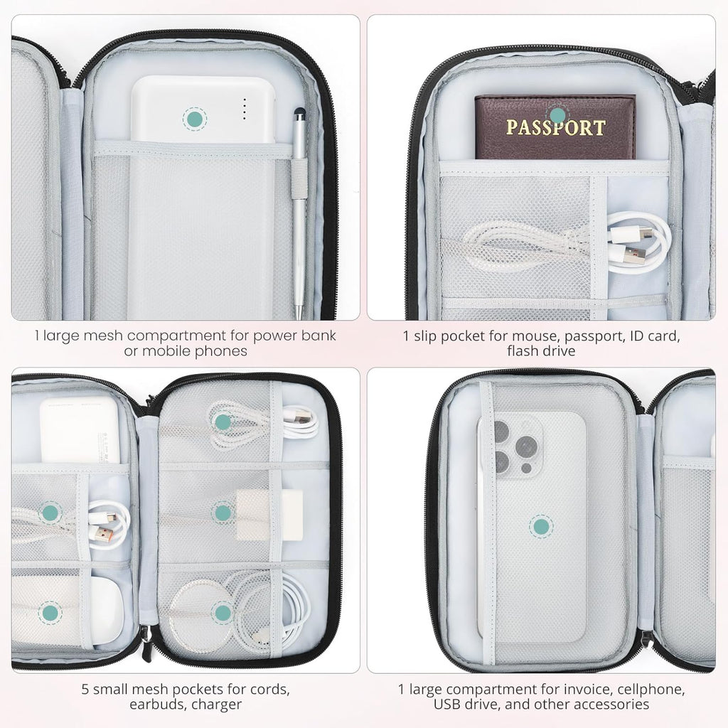 Skycase Tech Pouch - Lightweight Electronics Organizer Travel Case, Double Layers Travel Cable Organizer, All-in-One Storage Bag for Charger, Cord, Phone, Flash Drive, Accessories