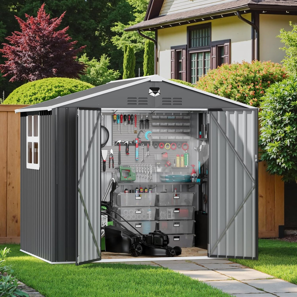 8x6 FT Metal Storage Shed with Window,Outdoor Storage Building,Large Backyard Sheds,Waterproof Outside Storage Sheds