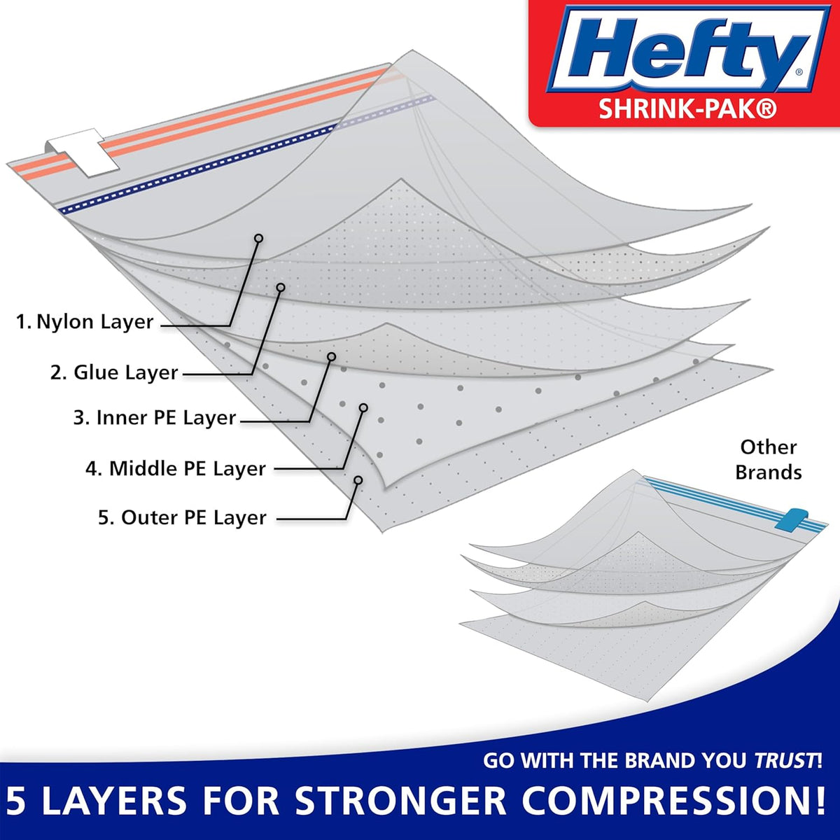 Hefty Shrink-Pak - 4 Large Vacuum Storage Bags for Clothes, Pillows, Towels, or Blankets - Space Saver Vacuum Sealer Bags Ideal Under Bed Storage Solutions