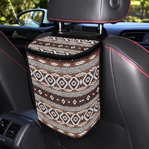 Southwestern Aztec Tribal Car Trash Can with Adjustable Straps Foldable Car Trash Bag Bin Auto Garbage Bag Multipurpose Storage Box for Vehicle Travel Camping Picnicing
