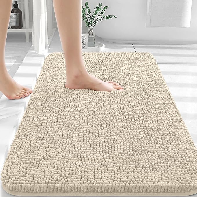 OLANLY Bathroom Rugs 36x24, Extra Soft Absorbent Chenille Bath Rugs, Rubber Backing Quick Dry, Machine Washable Bath Mats for Bathroom Floor, Tub and Shower, Home Decor Accessories, Sand