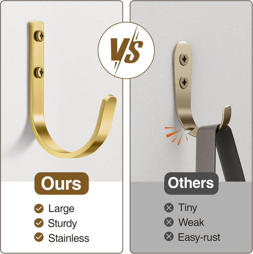 Wall Hooks for Hanging Towel/Coat - 22LB Screw in Metal Hanger Wall Mount, for Outdoor, Closet, Door, Bathrooms, for Backpack, Robe, Brushed Gold 5 Pack