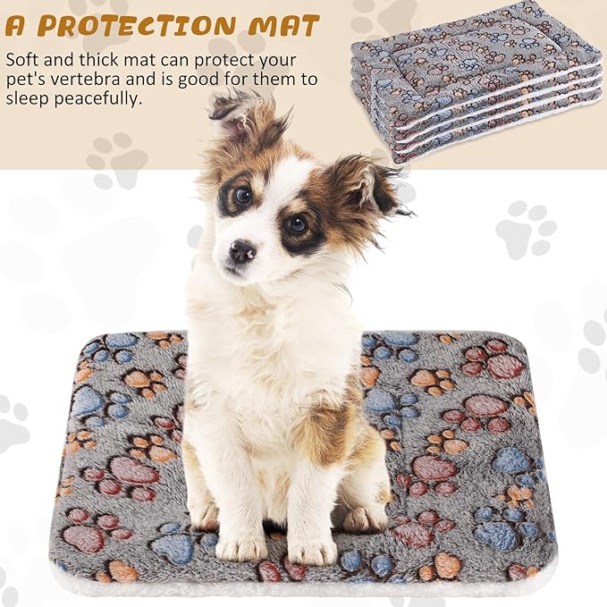 4 Pack Ultra Soft Dog Cat Bed Mat with Cute Prints Reversible Fleece Dog Crate Kennel Pad Cozy Washable Thickened Hamster Guinea Pig Pet Bed Mat for Small Animals(23 x 18 Inches,Gray)
