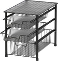 Simple Houseware 3-Tier Stackable Sliding Basket Storage Organizer Drawer for Bathroom and Kitchen, Black