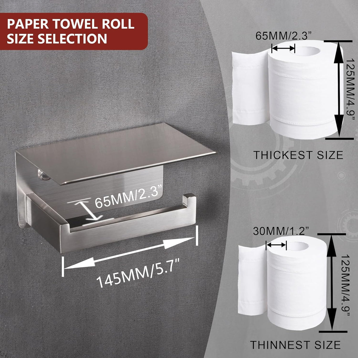 LANC Toilet Paper Holder with Shelf Brushed Nickel Toilet Tissue Roll Holder with Wipes Shelf for Bathroom Wall Mounted and Self-Adhesive Toilet Paper Roll Holder Stainless Steel, A8367BN