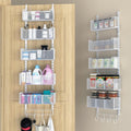 Over The Door Organizer, Metal Door Organizer Hanging with 5 Adjustable Baskets and Coat Hook, Behind The Door Storage for Bedroom Closet Bathroom Pantry Cabinet Kitchen, White