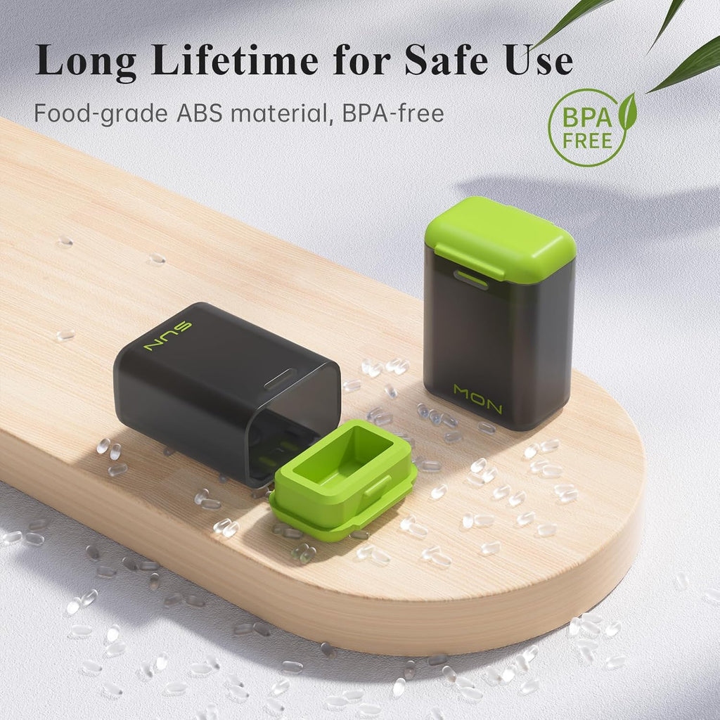 Weekly Pill Organizer Magnetic, Removable Pill Box 7 Day 1 Time a Day, Large Pill Case Travel, Week Once Daily Medication Dispenser, Medicine Container Holder for Supplement Vitamin, Green