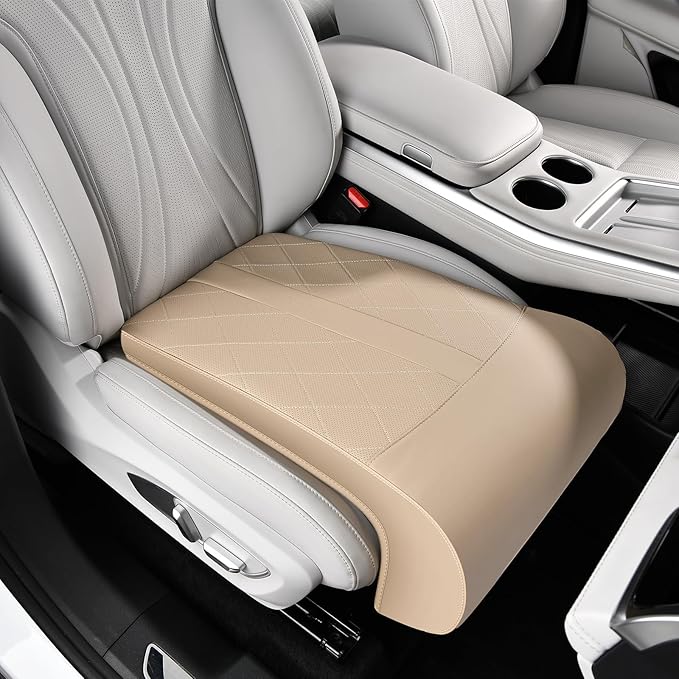 Coverado Car Leg Extender, Car Seat Leg Support Pad, Car Leg Extension Cushion for Driver Seats, Universal Car Seat Extender Leg Support, Leather Automotive Seat Cushion for Long Driving (Beige)
