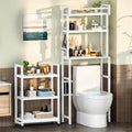 Recaceik 6-Tier Over The Toilet Storage Shelf with Cart, Freestanding Above Toilet Shelf Rack, Farmhouse Bathroom Organizer Shelves, Space Saver (White)