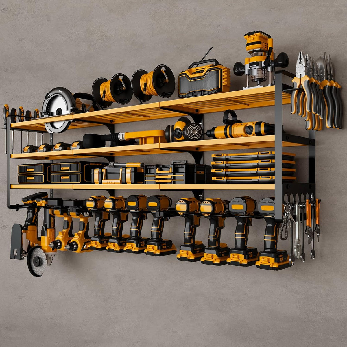 48" Large Power Tools Organizer Wall Mount,12 Drill Holder for Garage, Workshop Heavy Duty Storage Rack (Yellow)