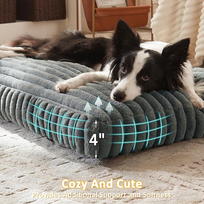 Dog Beds Large Sized Dog, Flat Pet Beds with Removable Washable Cover, Pet Mat Cute Pet Crate Bed Thick Shredded Chopped Crate Foam & Anti Slip Bottom for Indoor, 35"x23"x4" Grey