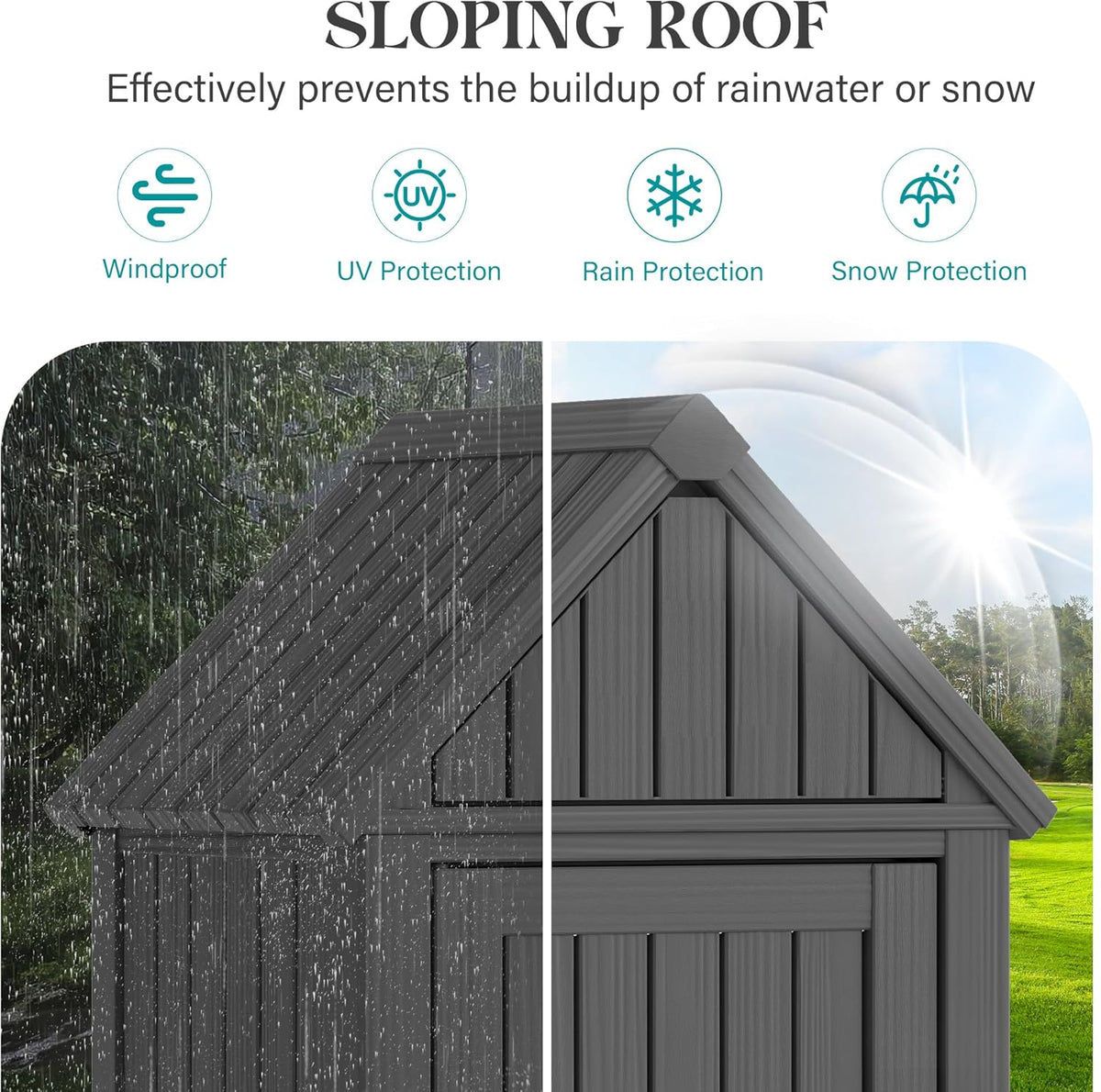 Shed Outdoor Storage Shed with Sloping Roof and Lockable Door, Resin Outdoor Storage Box Cabinet Waterproof and Multiple Hooks for Backyard, Patio, Poolside, Black