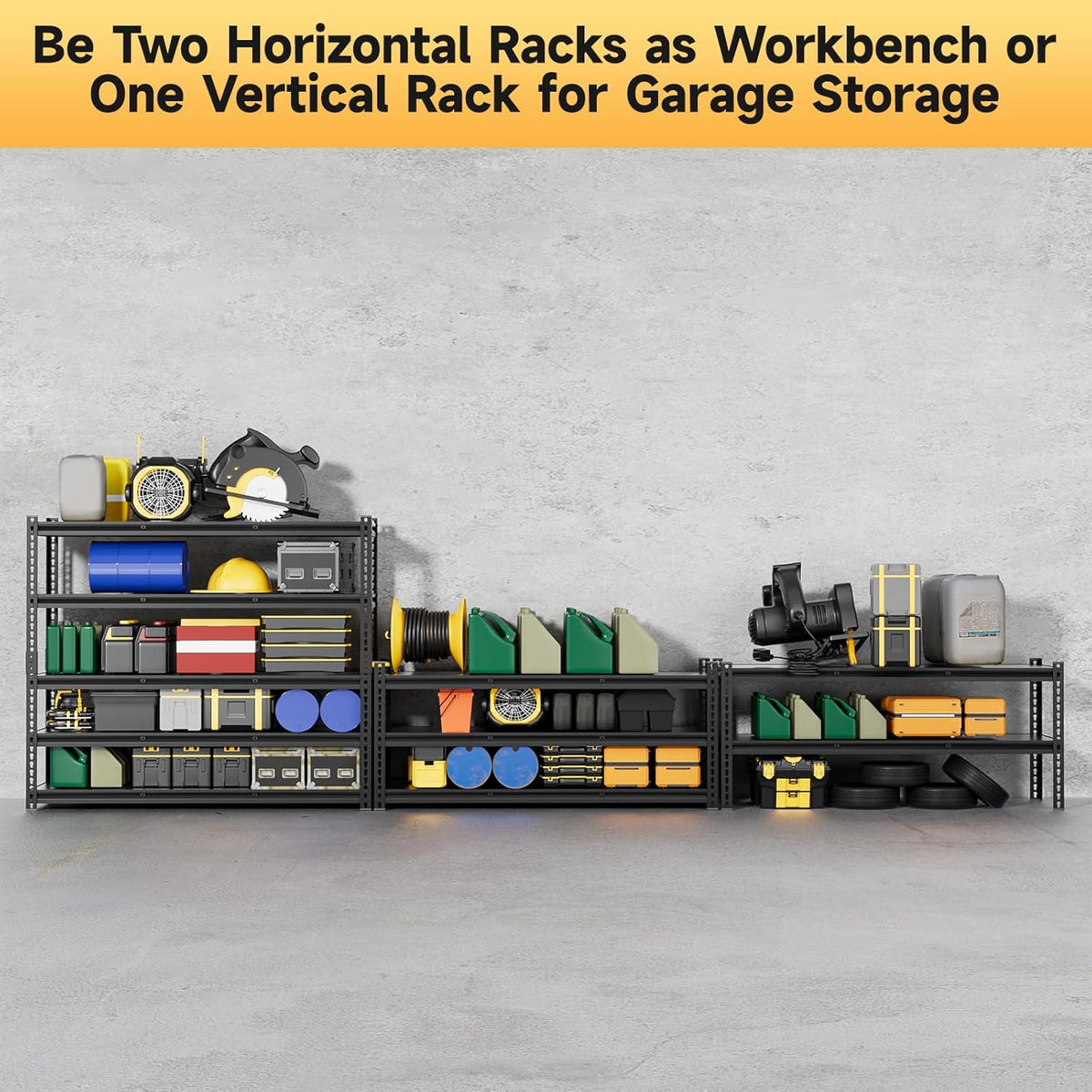5-Tier 60”D X 20”W X 72”H Garage Shelving Heavy Duty 3000LBS Shop Shelves Heavy Duty Adjustable Unit Rack Metal Rack (Black)