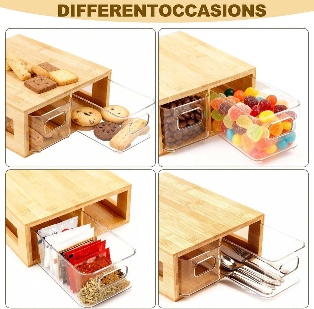 Tea Bag Organizer, Bamboo and Acrylic Drawer Tea Bag Holder Wood Tea Bag Storage for Drawers with 2 Roomy Compartments for Kitchen Living Room