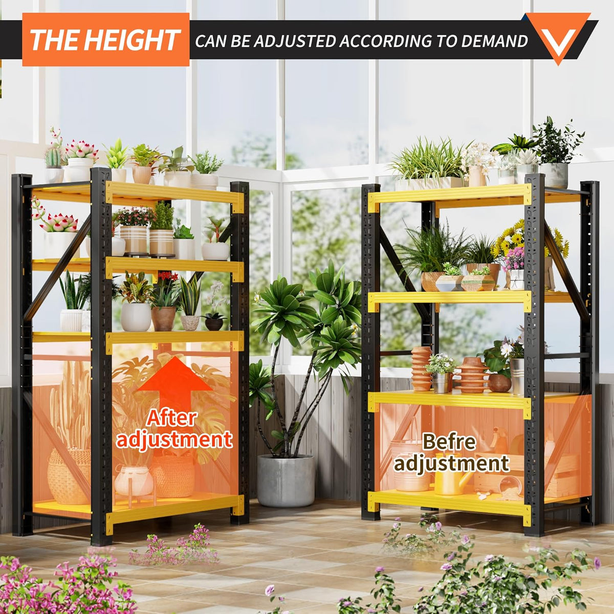 3000LBS Garage Shelving 32" W Garage Shelving Heavy Duty 4-Tier Metal Storage Shelves Adjustable Shelf Unit Storage Rack for Basement Supermarket Warehouse 32" W x 20" D x 78" H Yellow