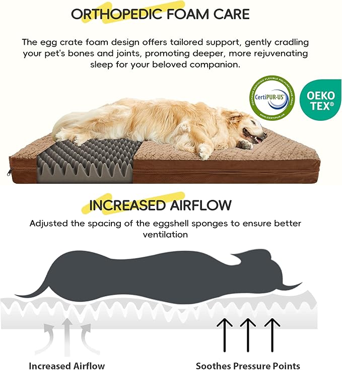 Sytopia Indestructible 44" Dog Bed for Large Dogs – Waterproof, Washable, Removable Cover, Durable Multi- Size Comfort Clearance Indoor Flat Dog Bed, Thick Orthopedic Support, Brown