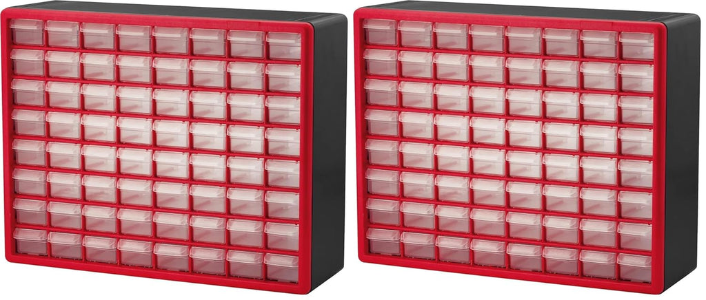 Akro-Mils 64-Drawer Plastic Drawer Storage Cabinet for Garage Organization, Bead Organizer, Building Bricks Storage, Teacher Toolbox, Makeup Organizer, 20-Inch W x 6-Inch D x 16-Inch H, 10164 Red
