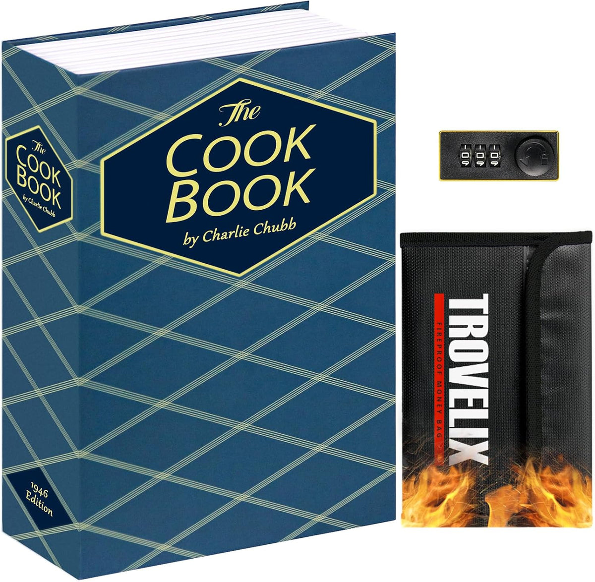 Book Safe with Combination Lock, Hidden Safe (10.55 x 7.95 x 2.62 Inch) with Fireproof Bag, Secret Diversion Safe, Hollow Book Box Hidden Storage, Money Safe Box for Cash (X-Large COOK)