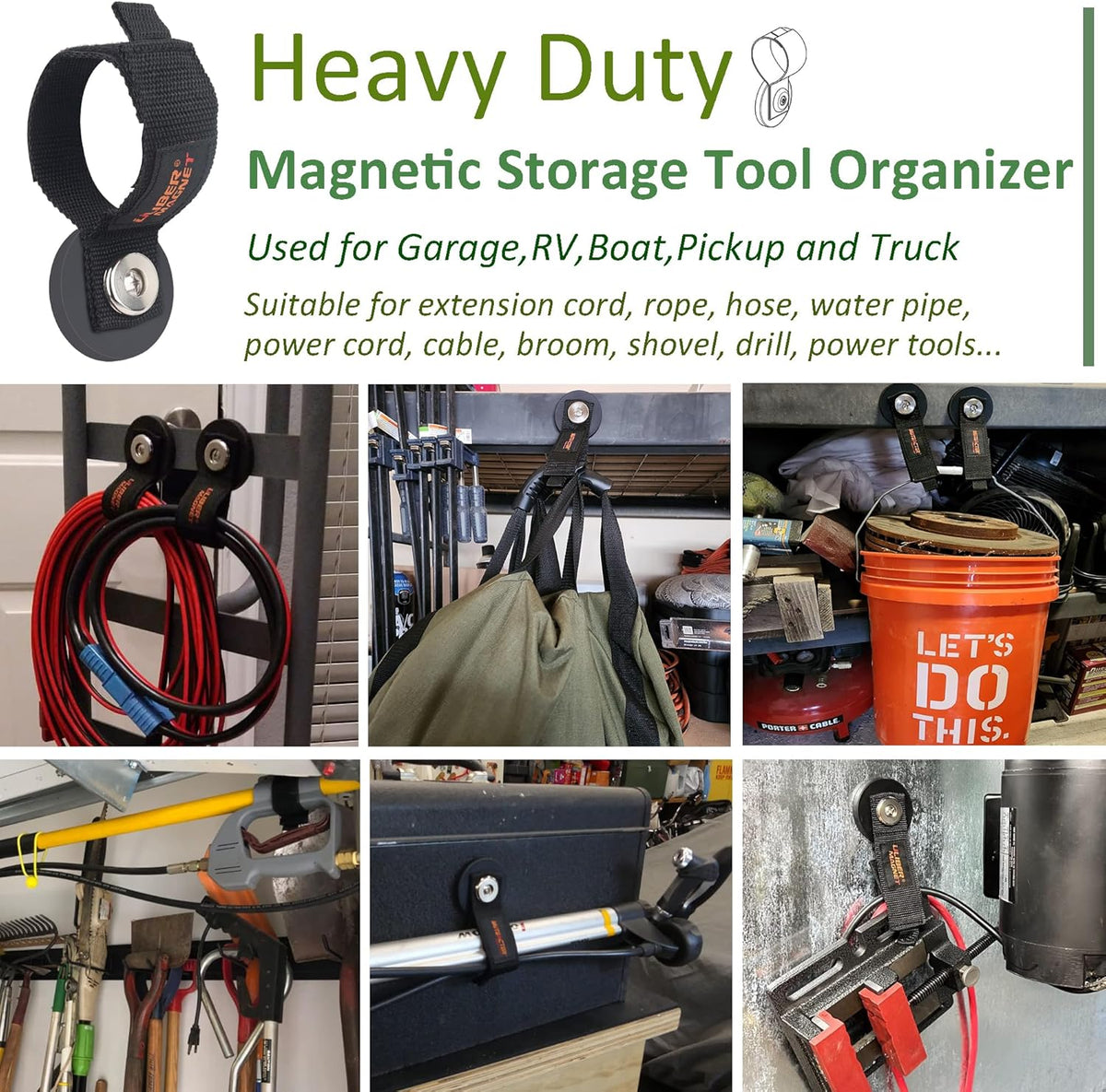 ULIBERMAGNET Strong Magnetic Storage Hooks,Heavy Duty Magnetic Garage Storage Tool Organizer,Extension Cord,Hose, Cable, Rope,Tools for Garage,Pick-up,RV and Workshop(4 Pack/2.59INCH)