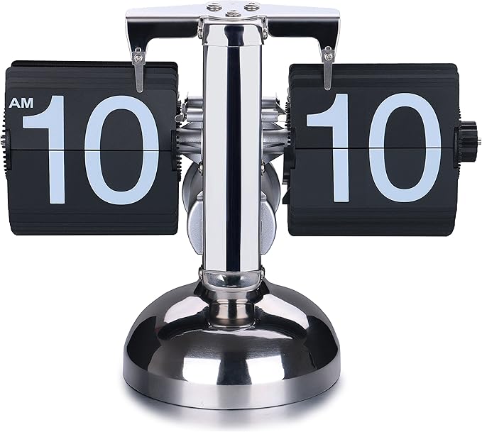 WoneNice Retro Digital Flip Down Clock -Battery Powered Internal Gear Operated
