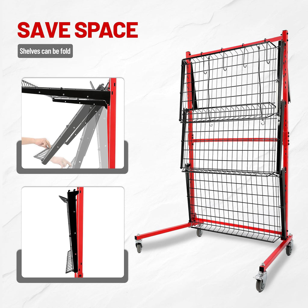 Auto Body Parts Storage Rack 3 Shelf Cart Storage Rack Stand with Locking Casters for Repair Shops Garages Heavy Duty Steel Powder Coated