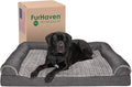 Furhaven Cooling Gel Dog Bed for Large Dogs w/ Removable Bolsters & Washable Cover, For Dogs Up to 125 lbs - Luxe Faux Fur & Performance Linen Sofa - Charcoal, Jumbo Plus/XXL
