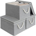 StorageWorks Storage Bins with Lids, Decorative Storage Boxes with Lid and Soft Rope Handles, Foldable Storage Baskets for Closet, Shelves, Stackable, 3-Pack, Gray, Jumbo