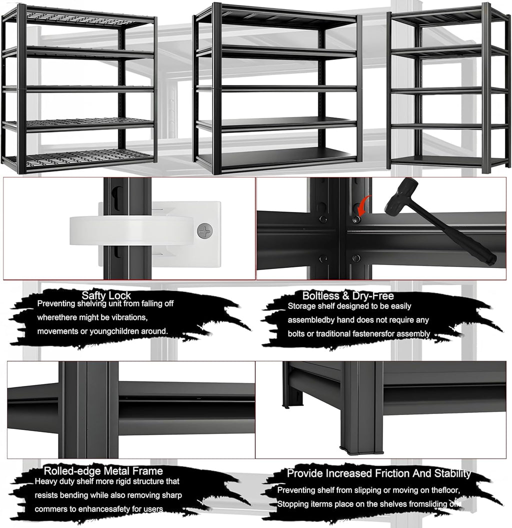 Storage Shelving Unit Height Heavy Duty Garage Shelves Metal Utility Rack for Kitchen Pantry Basement Pantry Warehouse Laundry Black 72" H x 36" W x 16.1" D